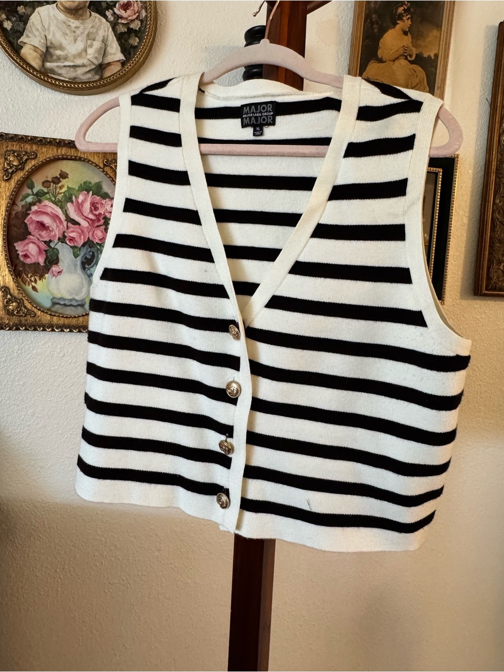 Black & White Striped Button-Front Tank Top